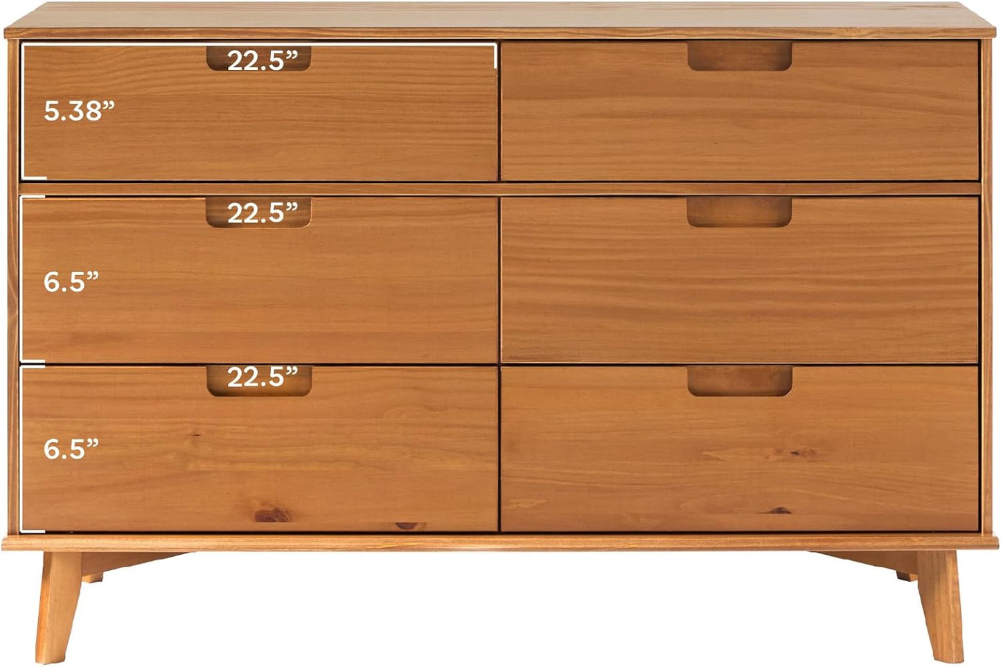 Sloane 6-Drawer Groove Handle Solid Wood Dresser, 52 Inch, Caramel