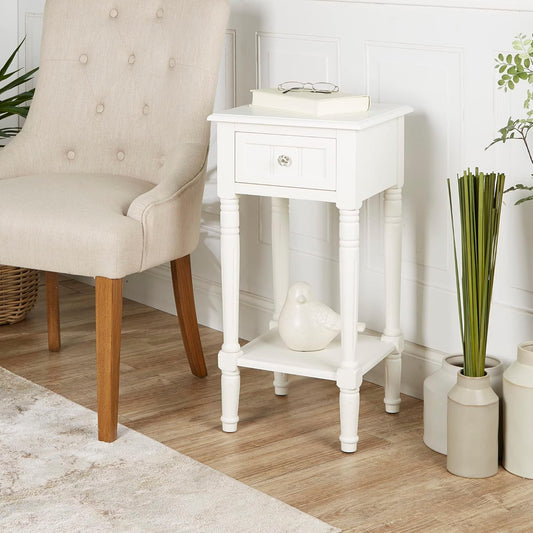 Storage, Traditional Style, Small End Accent Table, Sturdy, Wood- Simplify Side Table for Living Room, Bedroom Entryway, 17.05 in X 13.23 in X 17.05 In, White
