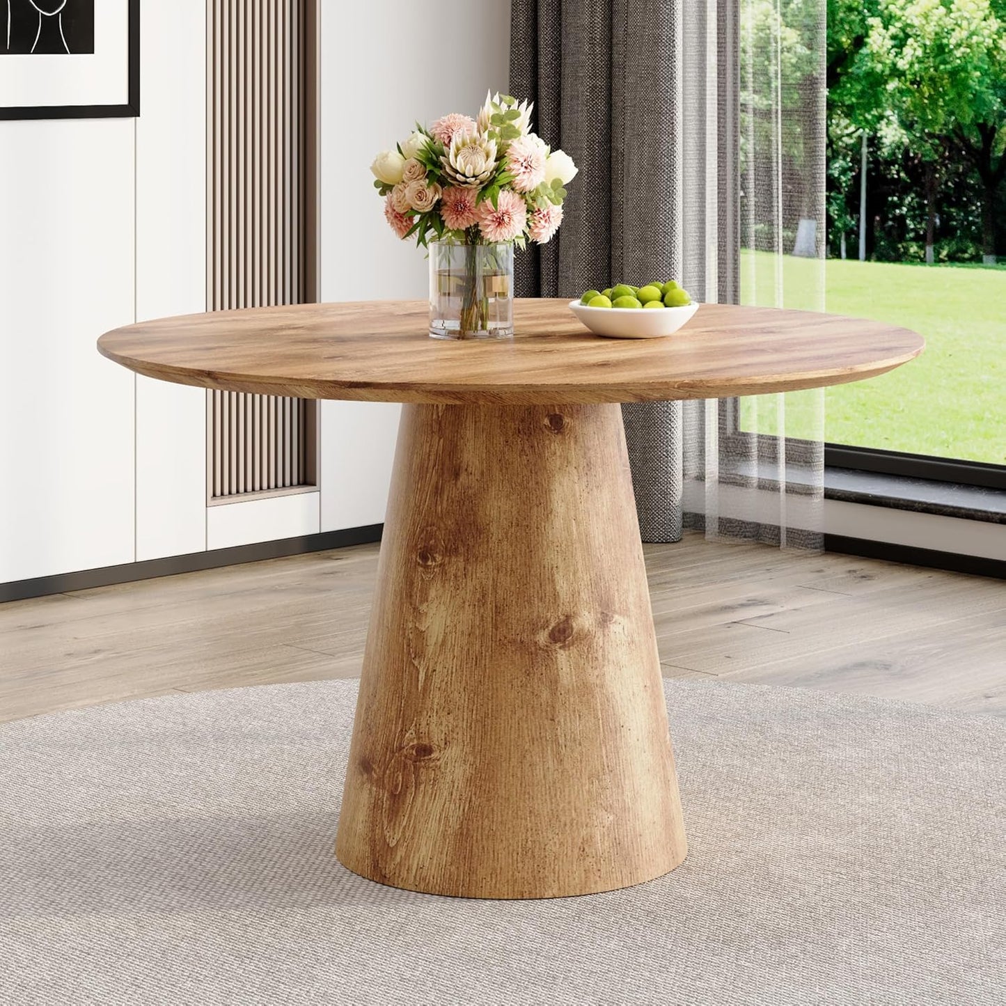 Round Dining Table 45'',Wood Dining Room Table for 4-6,Round Pedestal Dining Table with Stable Base,Circle Wood Texture Kitchen Table for Dining Room Easy Assembly