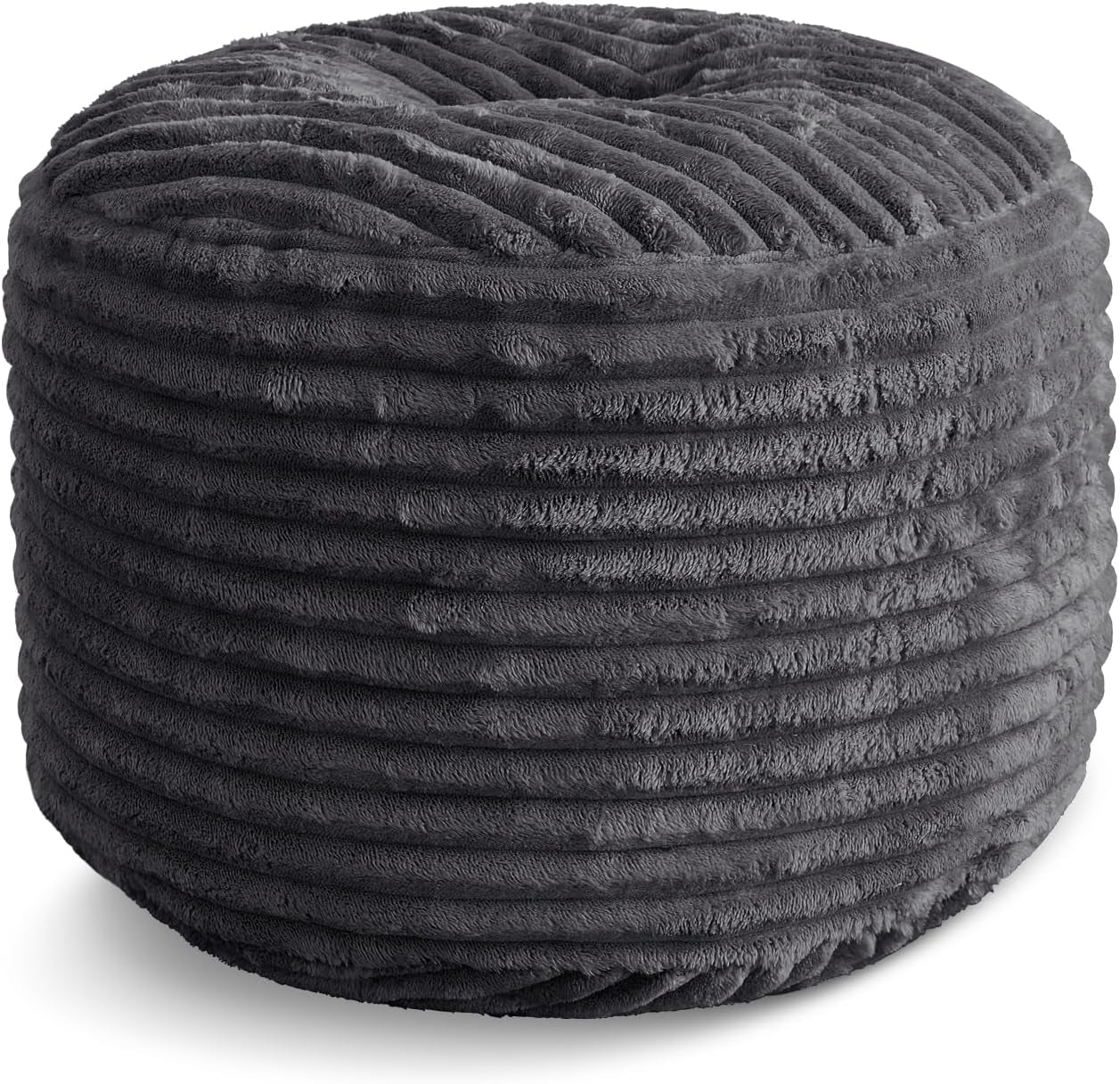 Stuffed round Pouf Ottoman,Corduroy Foot Rest with Shredded Foam Filling, Lightweight and Fluffy Pouf Storage Ottoman for Living Room,Floor Poufs for Couch,20"X 17",Dark Grey