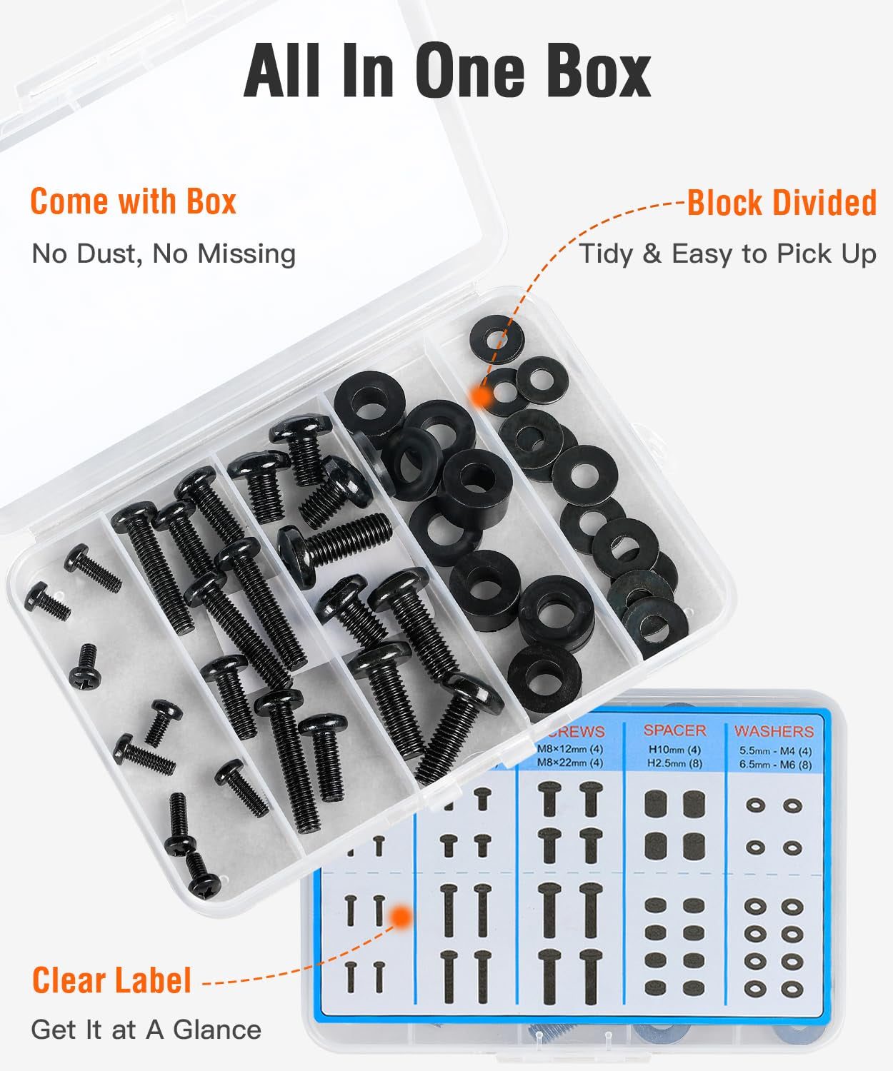 Universal TV Mounting Hardware Kit with Box, M4 M6 M8 Screws and Washers Spacers, Replacement Screws Set for Most Flat Curved TV Monitors, YD9041