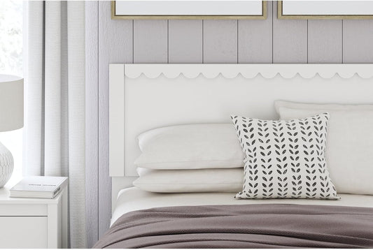 Signature Design by Ashley Hallityn Coastal Panel Headboard, Wood, Scallop Detail, Full, Headboard Attaches to Your Bed Frame (Not Included), Matte White Finish, (Headboard Only)