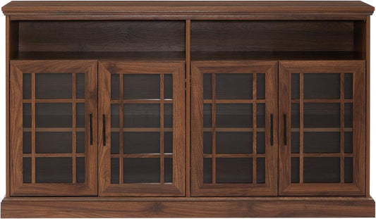 Classic Glass Door Universal TV Stand for Tv'S up to 64" Flat Screen Living Room Storage Cabinet Doors and Shelves Entertainment Center, 16"D X 58"W X 33"H, Dark Walnut