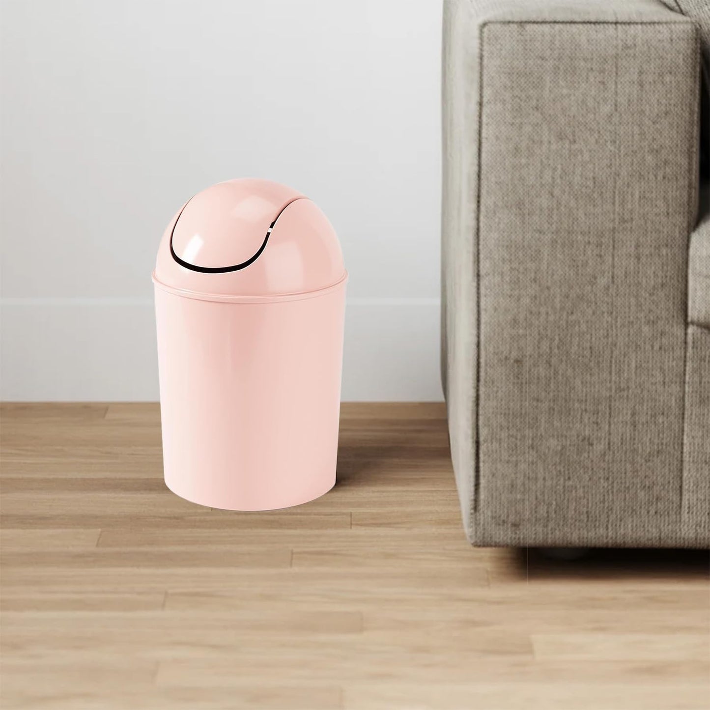 1.25 Gallon Mini Waste Can with Removable Swing-Top Lid - Small Garbage Bin for Kitchen, Bathroom, Bedroom, Office - Compact Trash Can Fit under Tables & Counters - Pink
