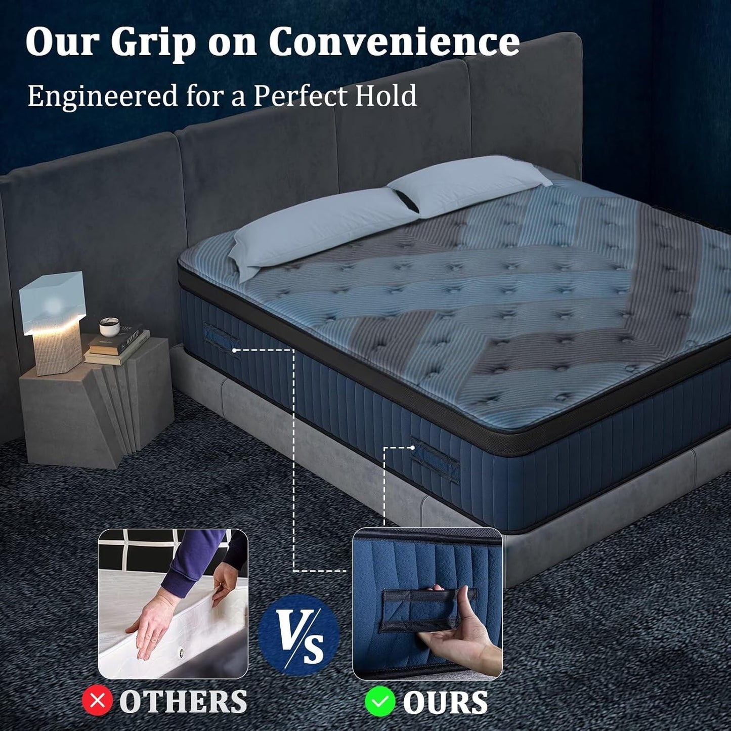 12 Inch King Size Mattress in a Box, Medium Firm Hybrid with Lumbar Foam and Zoned Pocket Springs for Pressure Relief and Edge Support