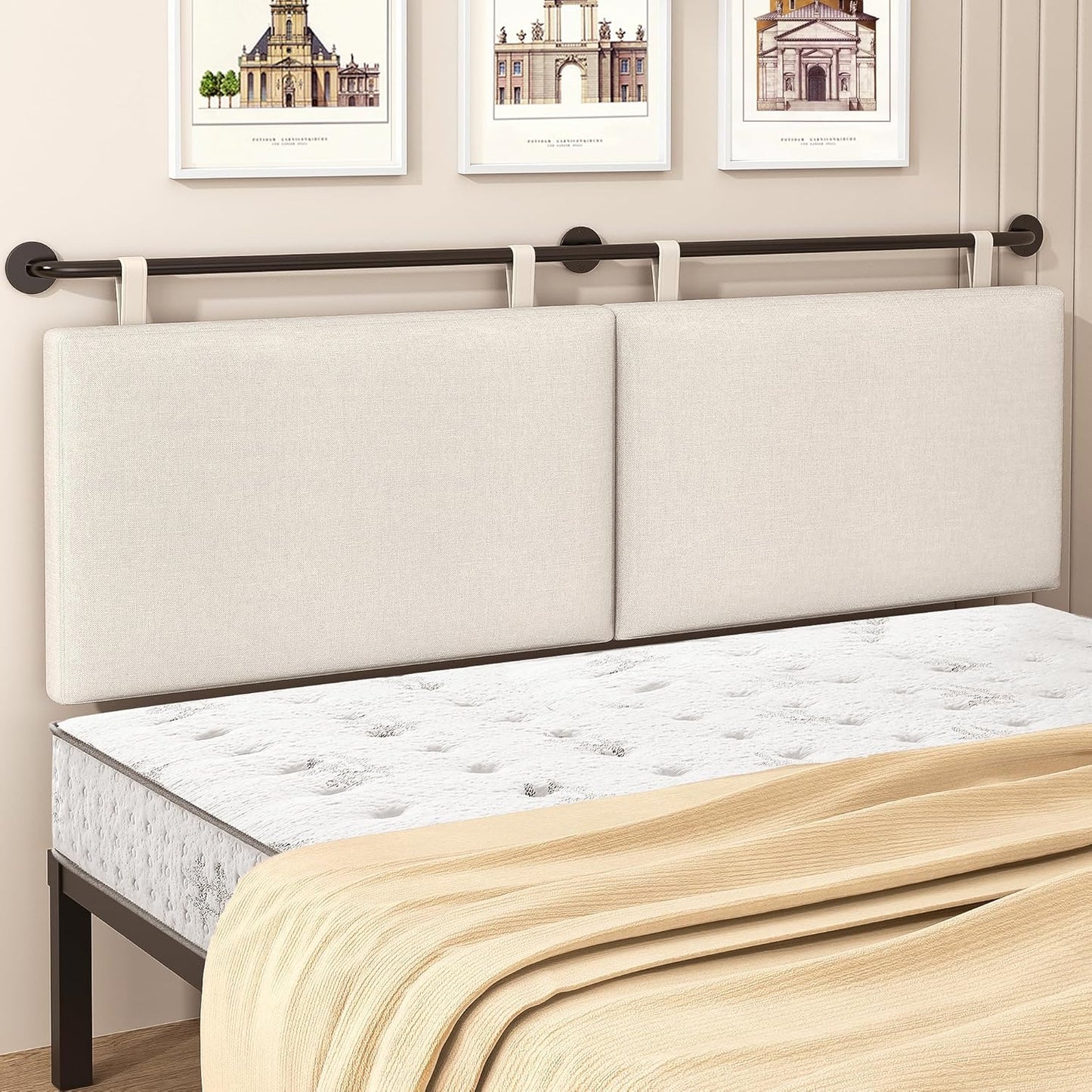 Headboards Queen Size Bed Headboard Wall Mounted Headboards for Bed with Linen Upholstery Cabeceras De Cama Hanging Headboard for Bedroom (Beige, Queen)