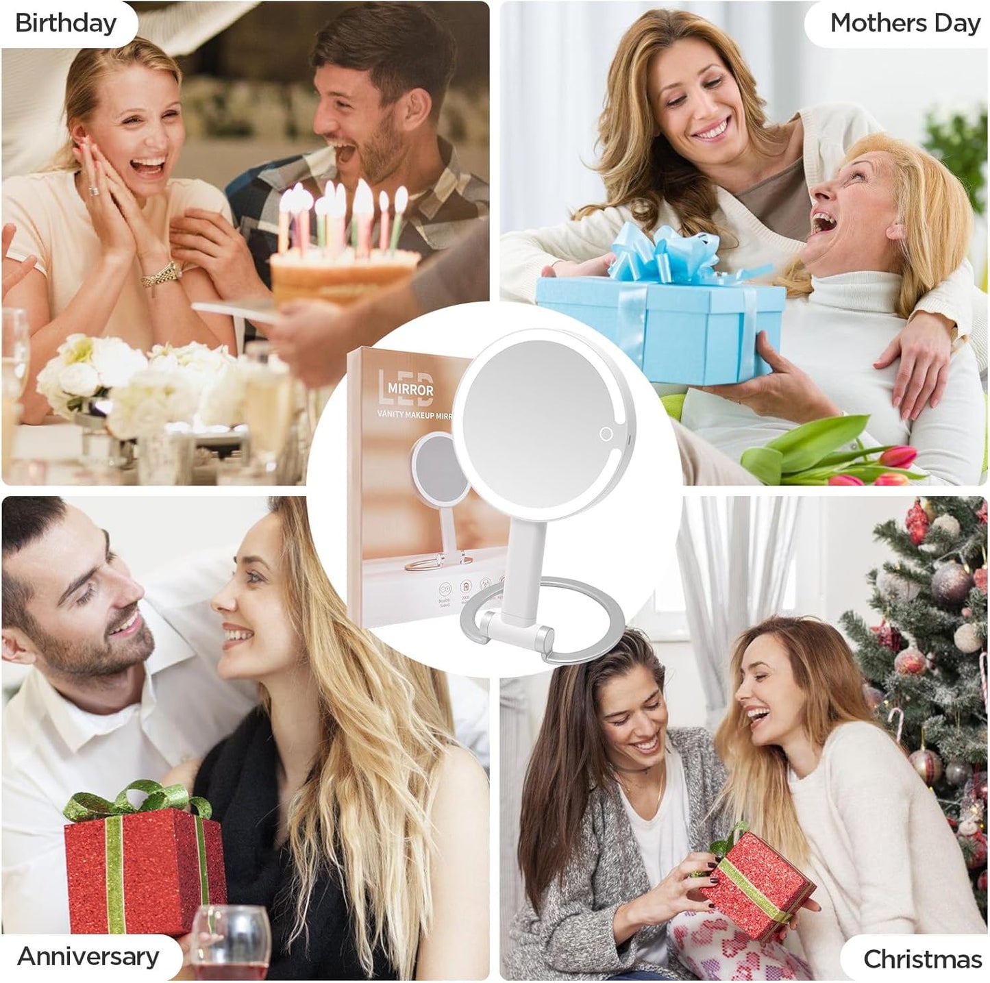 Magnifying Mirror with Light, Makeup Mirror with Lights and Adjustable Brightness, Hanging and Handheld Mirror with Handle, Travel Portable Lighted Makeup Mirror, 360°Rotation, Memory Function 1X/10X