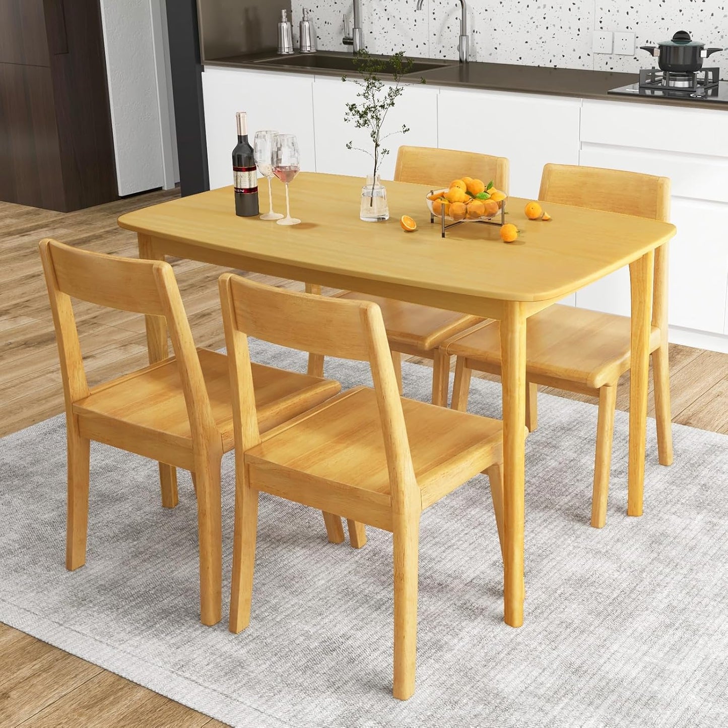 Rectangular Dining Table, Mid Century Modern Kitchen Table, Vintage Coffee Table W/Tabletop & Solid Wood Legs, Wood Farmhouse Table (Natural)
