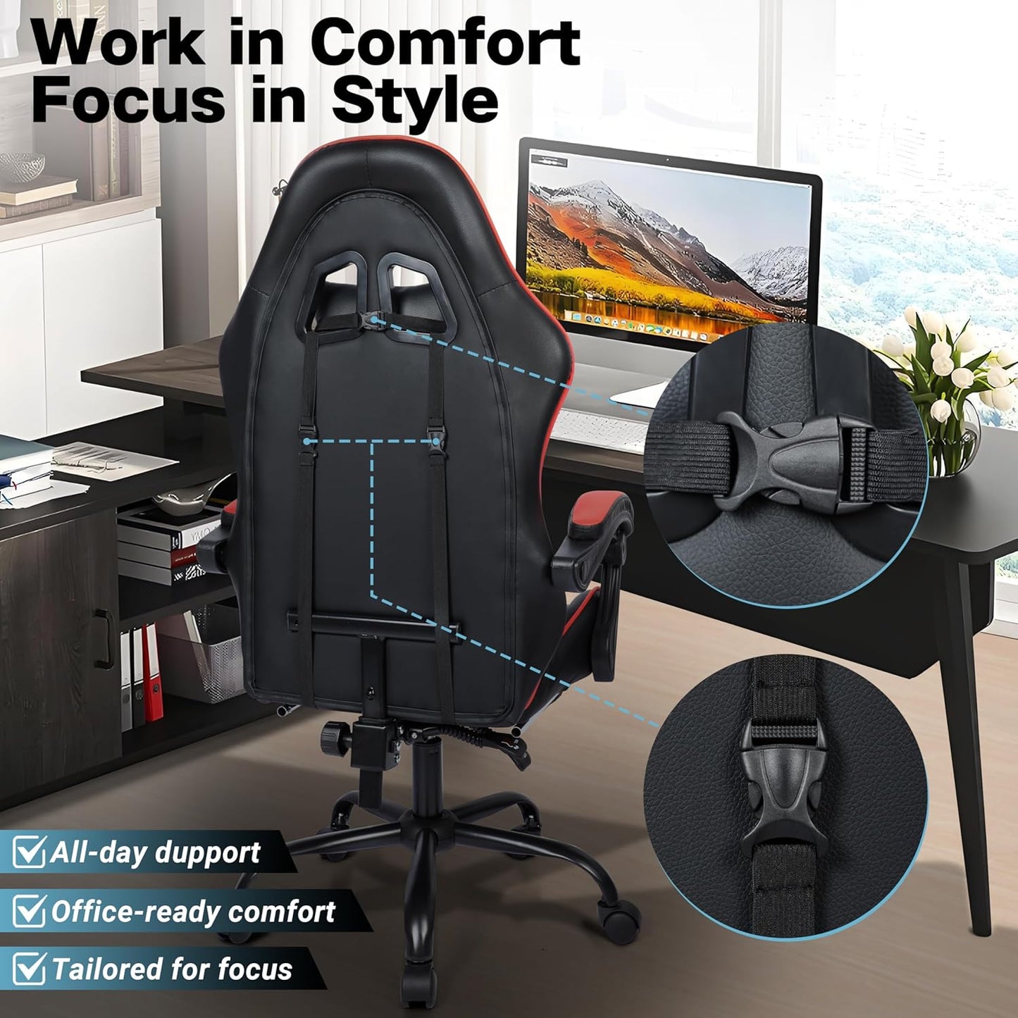 Gaming Chair, Ergonomic Computer Chair with Footrest and Lumbar Support, Height Adjustable Office Chair with 360° Swivel Seat and Headrest