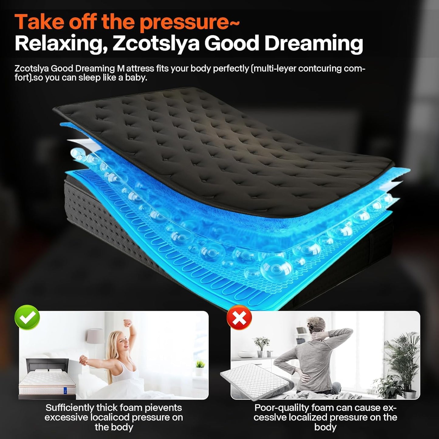 Queen Mattress, 10 Inch Hybrid Mattress in a Box, Medium Firm, Memory Foam and Individual Pocket Springs for Motion Isolation, Comfortable and Pressure Relief, Black