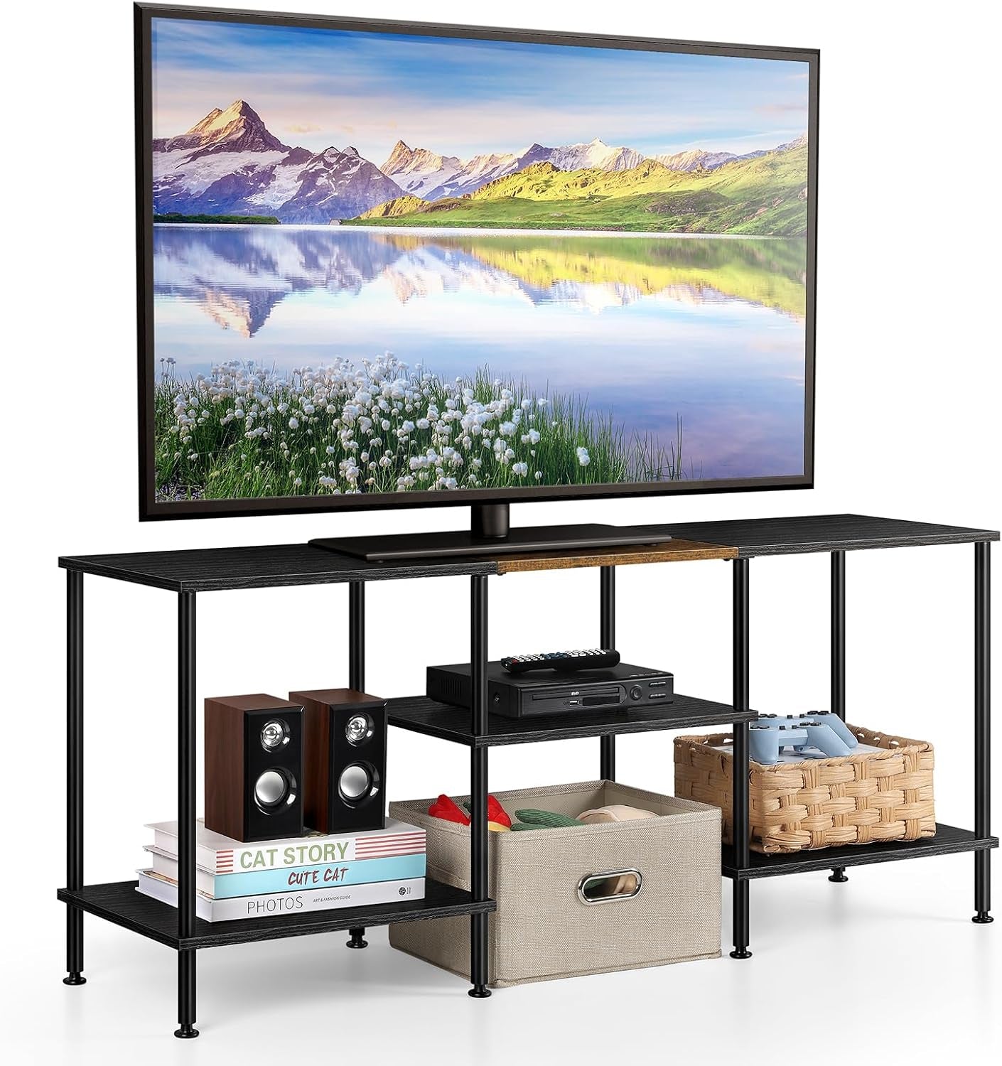 50 Inch TV Stands for Living Room Black Entertainment Center with Storage for 50 43 40 32 Inch TV Console Table for Bedroom Office
