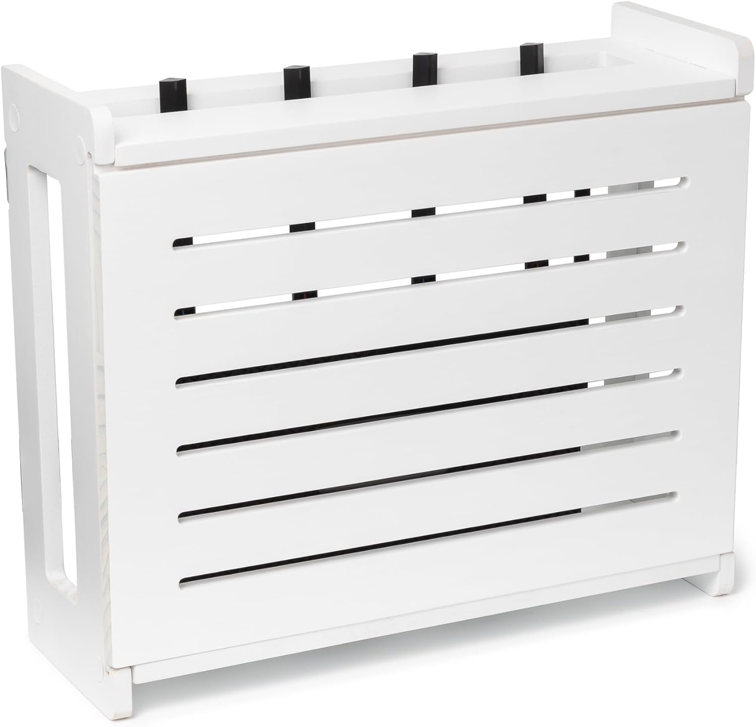 Wooden Wifi Router Storage Box - Standard Wall Mountable Decorative Modem Shelf Hider Cover with Cable Management System - Rustic Home Organization Solution for Most Routers up to 11" Tall - White