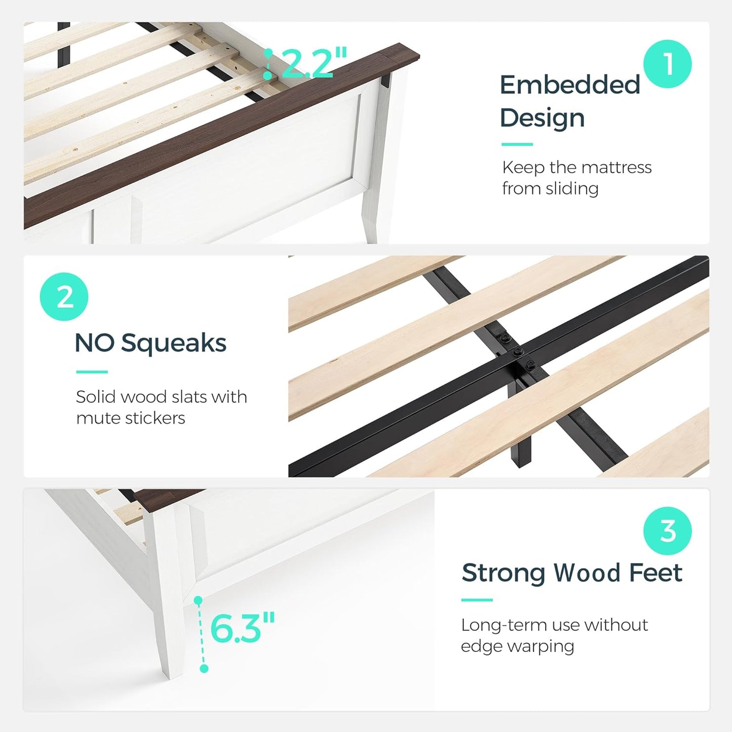 Farmhouse Bed Frame, Full Bedframe with Headboard and Footboard, Wooden Bed Frame with Solid Wood Slats, Rustic White Platform Bed Frames Full Size, No Box Spring Needed