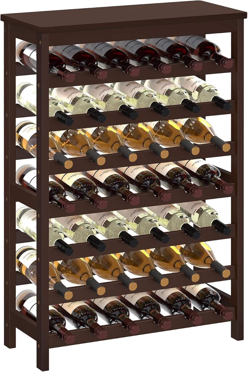 42-Bottle Wine Rack Free Standing Floor, 7-Tier Display Wine Storage Shelves with Table Top, Bamboo Wobble-Free Bottle Holder for Kitchen Bar Dining Room Living Room, Natural UKWR27NL