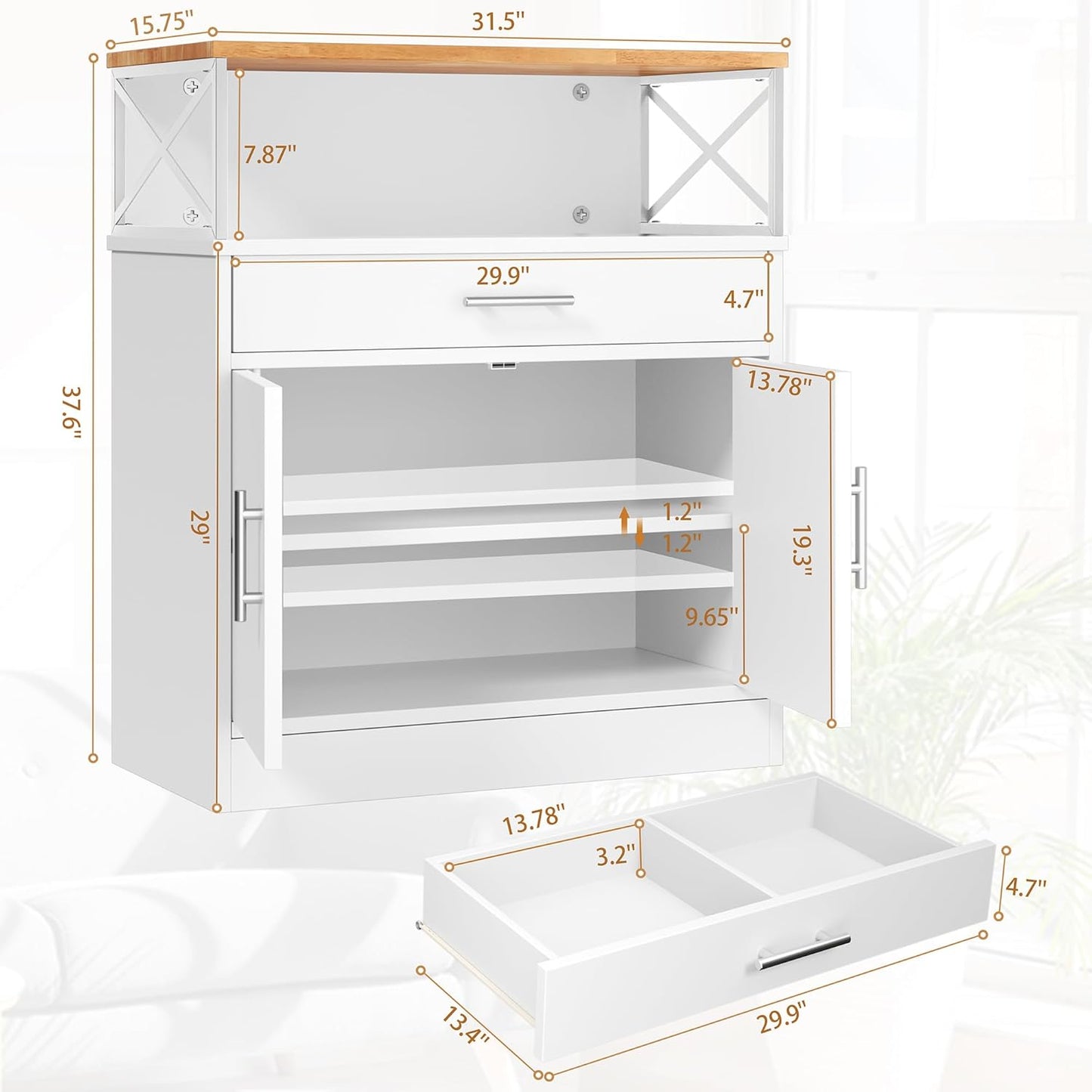 Kitchen Buffet Cabinet with Adjustable Shelf, Modern Kitchen Storage Cabinet,Farmhouse Coffee Bar Cabinet(White)
