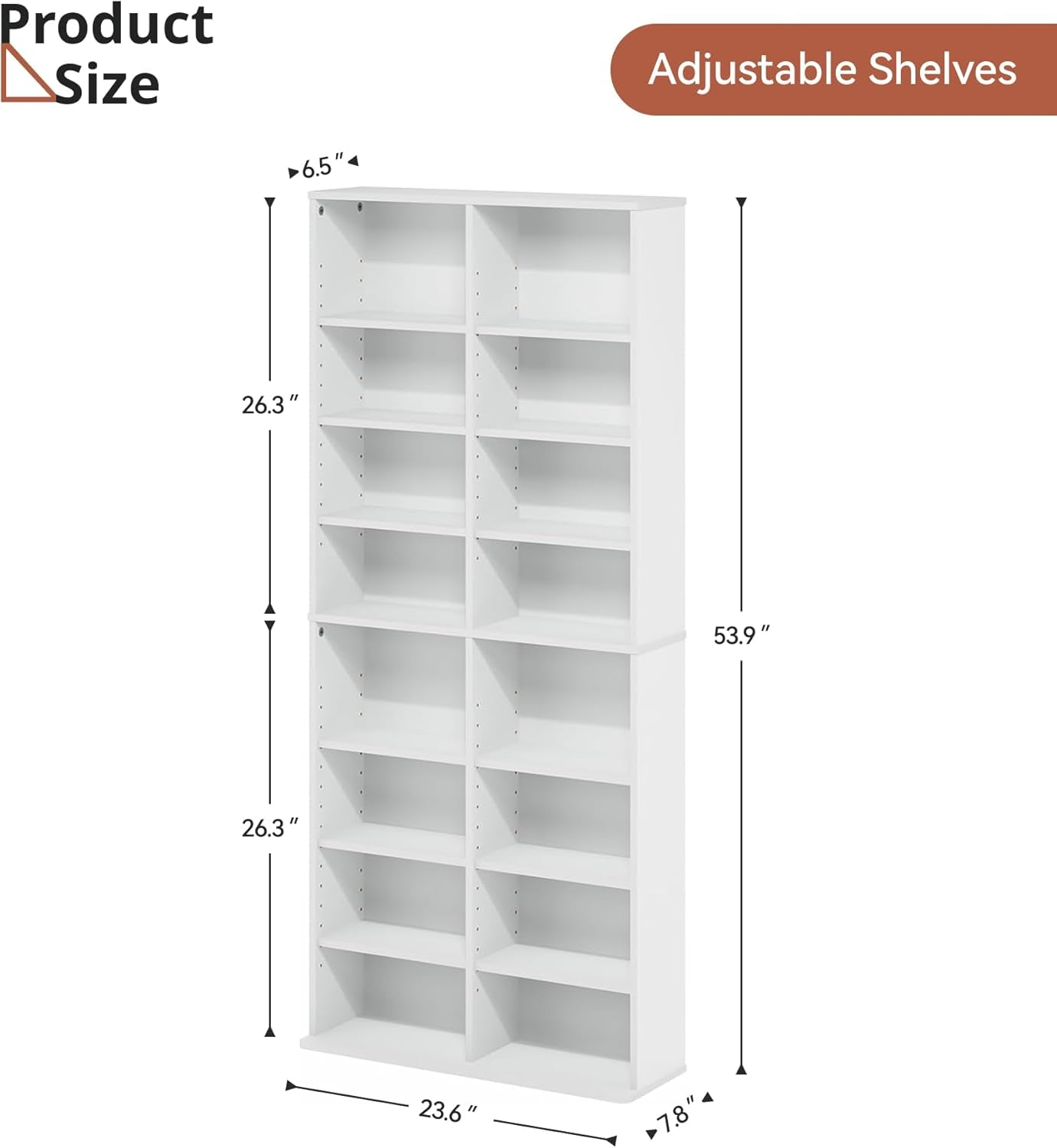 DVD Tower Storage Rack, 16-Shelf Media Storage Shelves with Adjustable Shelves 8-Tier DVD Stand Tower for Living Room Home Office