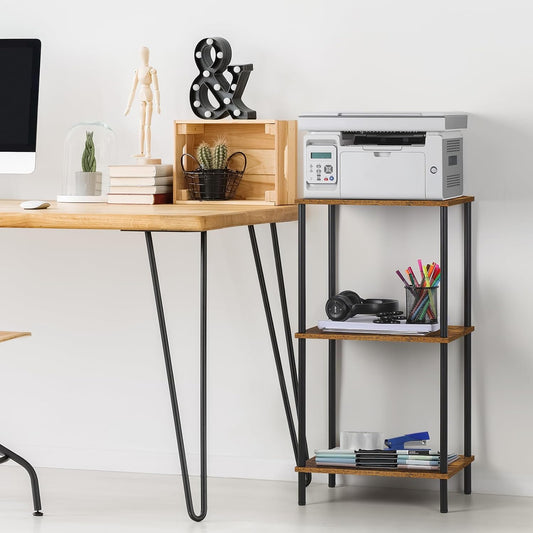 Tall Side Table 3 Tier Small End Table Stand 31.6" Height Telephone Table Industrial Night Stand with Storage for Living Room Bedroom Bathroom Kitchen, Brown&Black