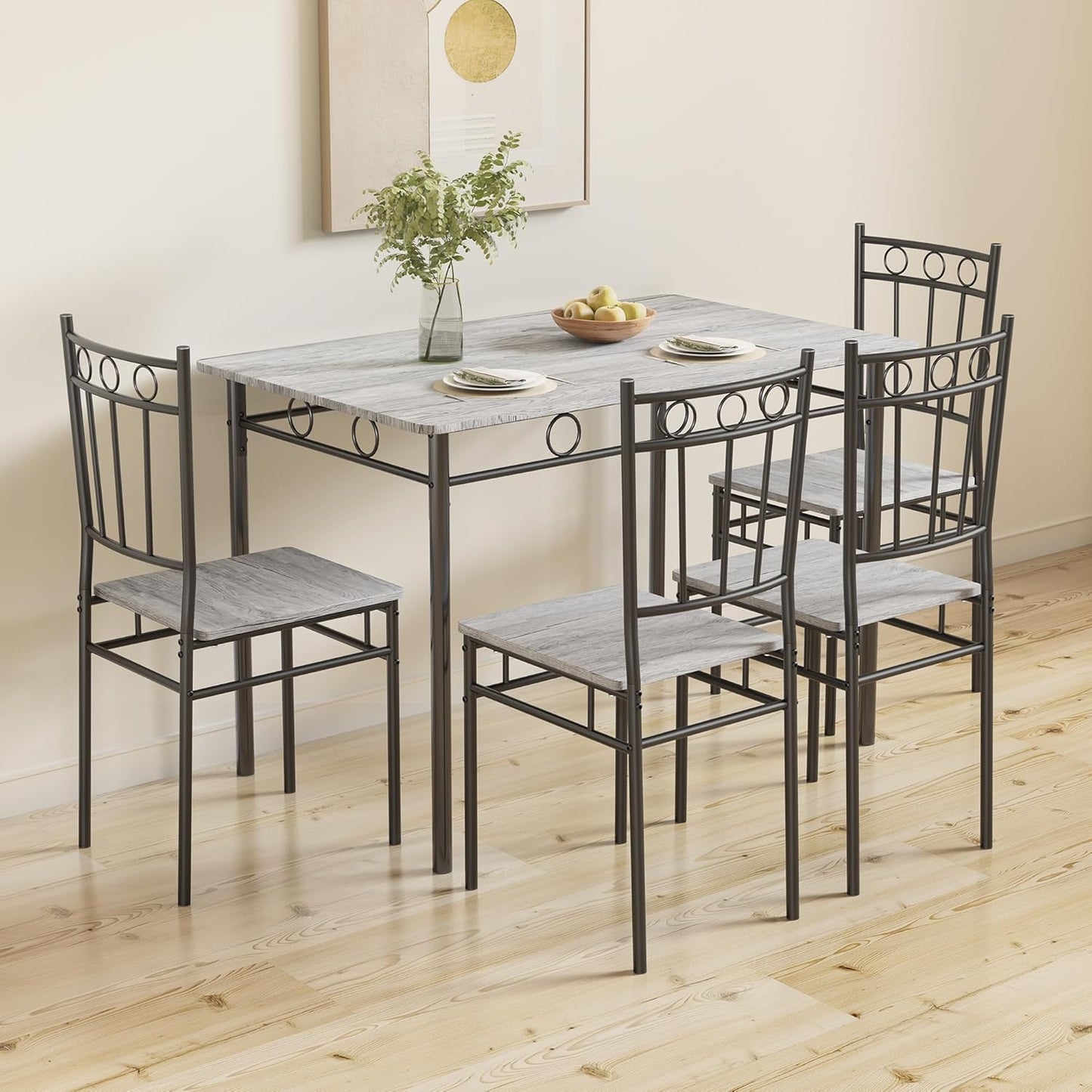 Rectangular Dining Room Table Set with 4 Chairs, Space-Saving Kitchen Table Set for Small Space, Retro Grey