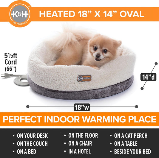 Heated Cat Bed Indoor, Thermo-Snuggle Cup Bomber Soft Heated Pet Bed for Large Indoor Cats and Small Dogs, Machine Washable, Waterproof Heated Pad, Safety Listed - 18 X 14In Gray