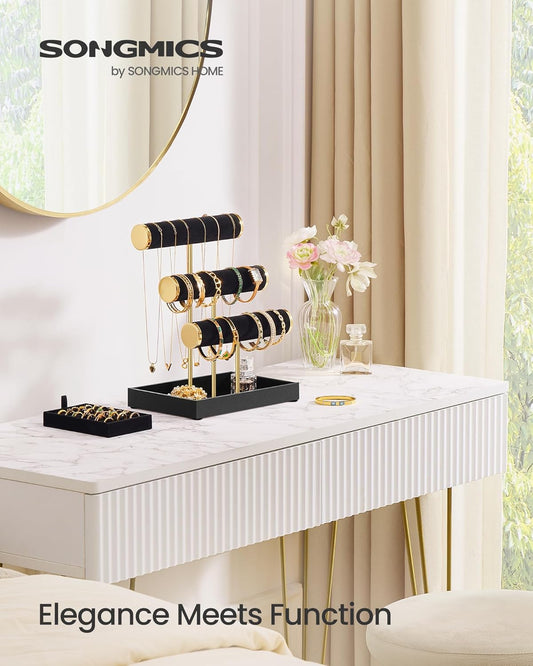 Bracelet Holder Stand, Jewelry Display Stand, Jewelry Organizer, with 3 Tiers and Velvet Tray, Removable Ring Holder, Ink Black UJJS027B01