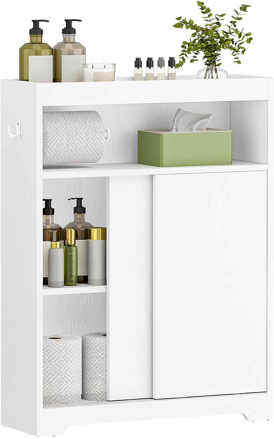 Slim Bathroom Storage Cabinet, Toilet Paper Storage Cabinet with Sliding Doors, Small Cabinets with Toilet Paper Holder, Adjustable Shelf, Next to Toilet, for Small Spaces, Black BC62804X