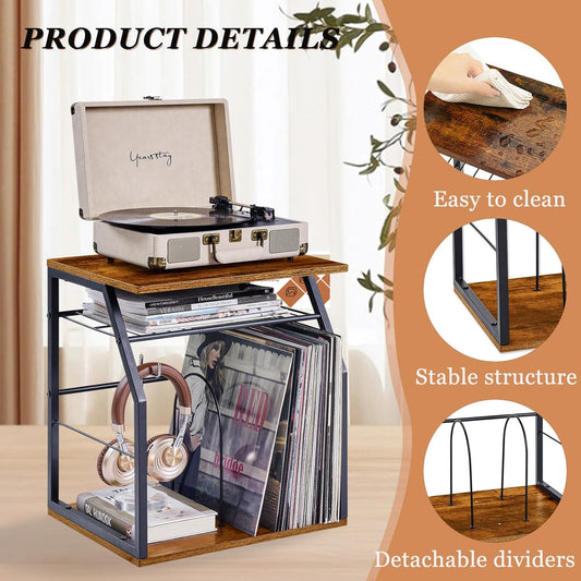 Vinyl Record Storage Holder for 100Lps, 3-Tier Vinyl Record Stand with 2 Movable Divider, Record Holder Organizer for Player, Albums, Magazine, Book, File (Black)
