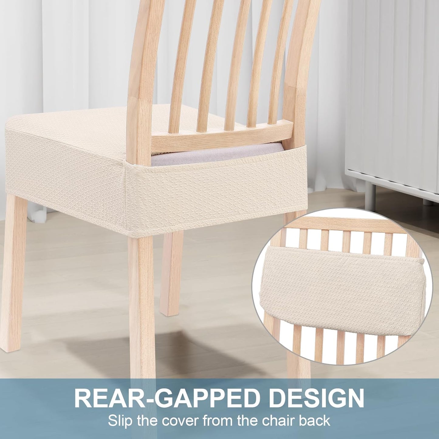 Stretch Jacquard Seat Covers for Dining Room Chairs Set of 4, Removable Washable Chair Seat Protector Slipcovers, No Rear Covers, Beige