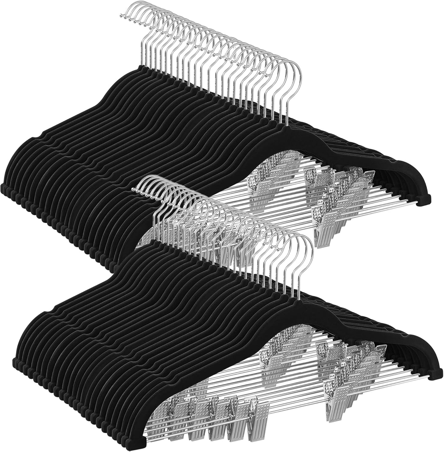 30-Pack Pants Hangers, 16.7-Inch Long Velvet Hanger with Adjustable Clips, Heavy-Duty, Non-Slip Skirt Hangers, Space-Saving for Pants, Skirts, Coats, Dresses, Black UCRF12B30