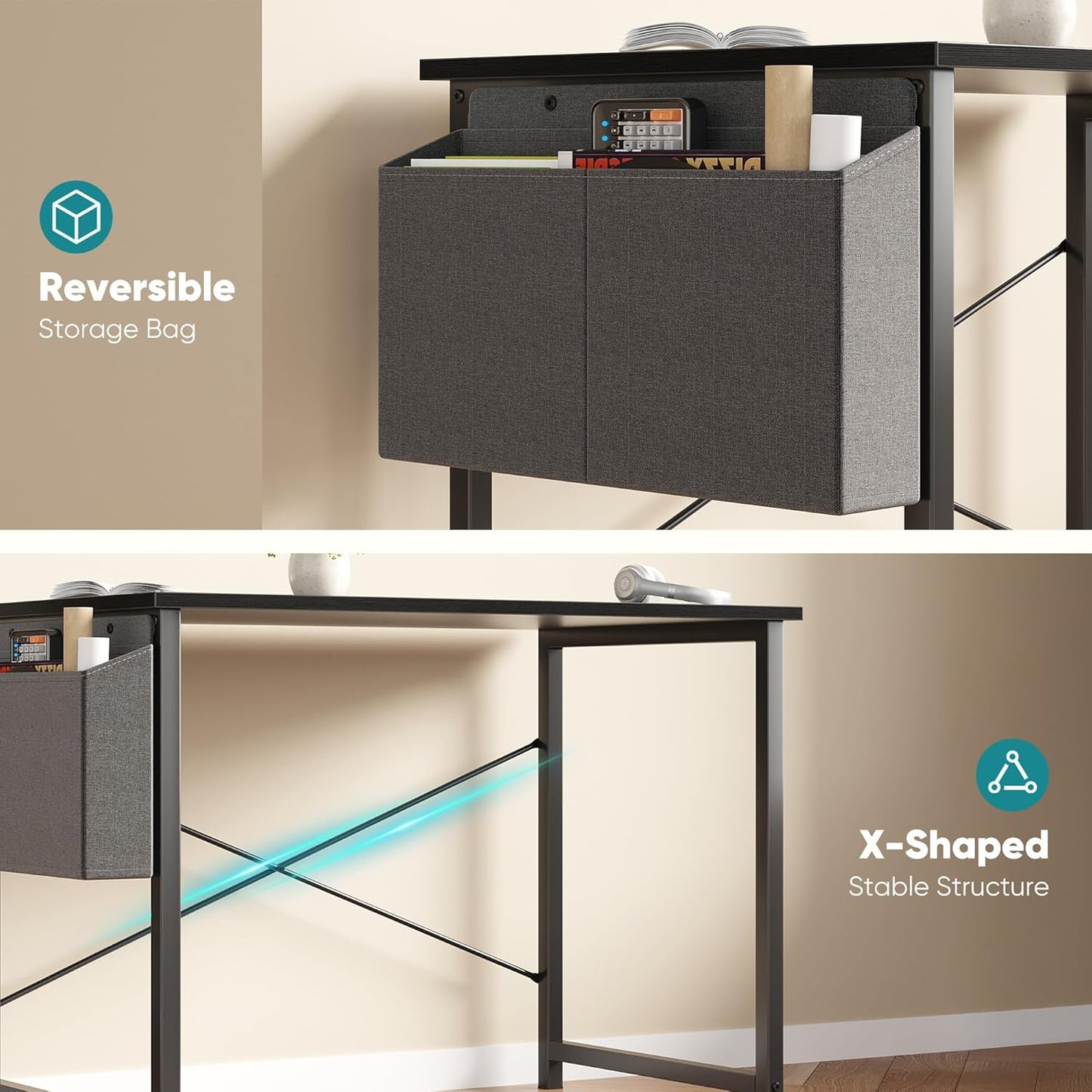 Computer Desk 31 Inch Home Office Desks for Small Spaces, Gaming Writing Study Work Table with Storage Bag for Bedroom, Black