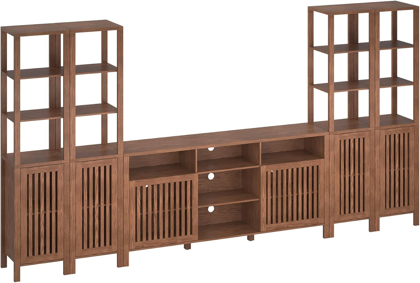 Farmhouse TV Stand for 70 Inch Tvs, Entertainment Center with Bookshelves - 6 Door Media Console with Adjustable Shelves, Storage Cabinet for Living Room Bedroom Home Theater, Rustic Brown