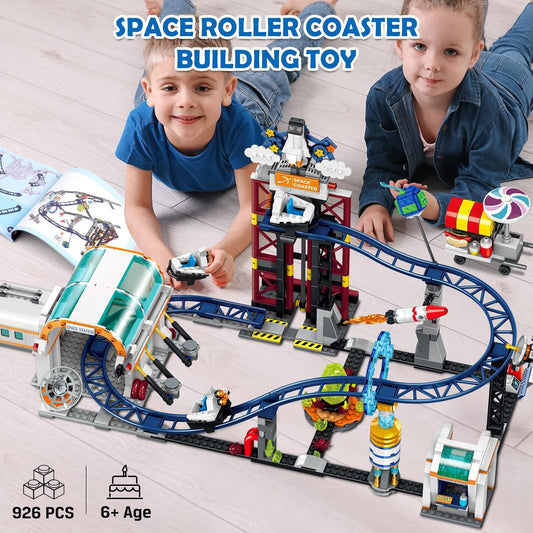 Space Roller Coaster Building Toy - 926PCS Coaster Building Set Features Lift Platform, Satellites, Rocket Buildable Space Rollercoaster Adventure Park for Adults Kids Girl Boy Ages 8+