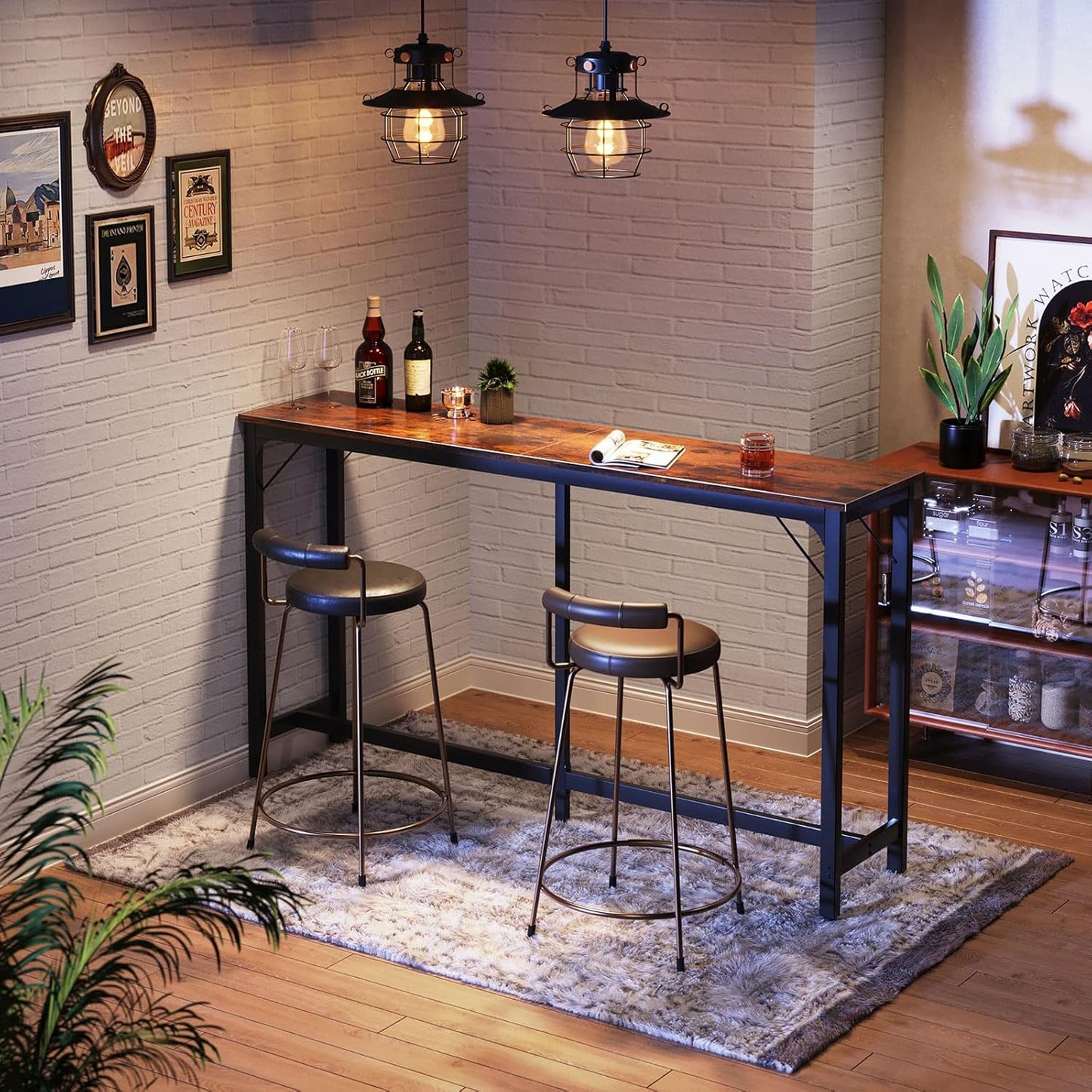 71 Inch Bar Table, Bar Height Pub Table, Counter Height Bar Table, Rectangular High Top Kitchen & Dining Counter Tables with Sturdy Legs & Easy-To-Clean Top, Rustic Brown