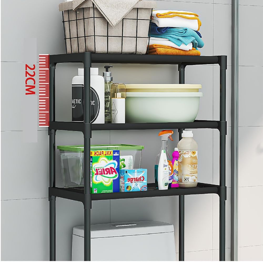 3-Tier over the Toilet Storage, Freestanding Bathroom Shelves, Metal Bathroom Shelves, Space Saver over the Toilet Storage for Laundry, Balcony, Easy Assembly, Black