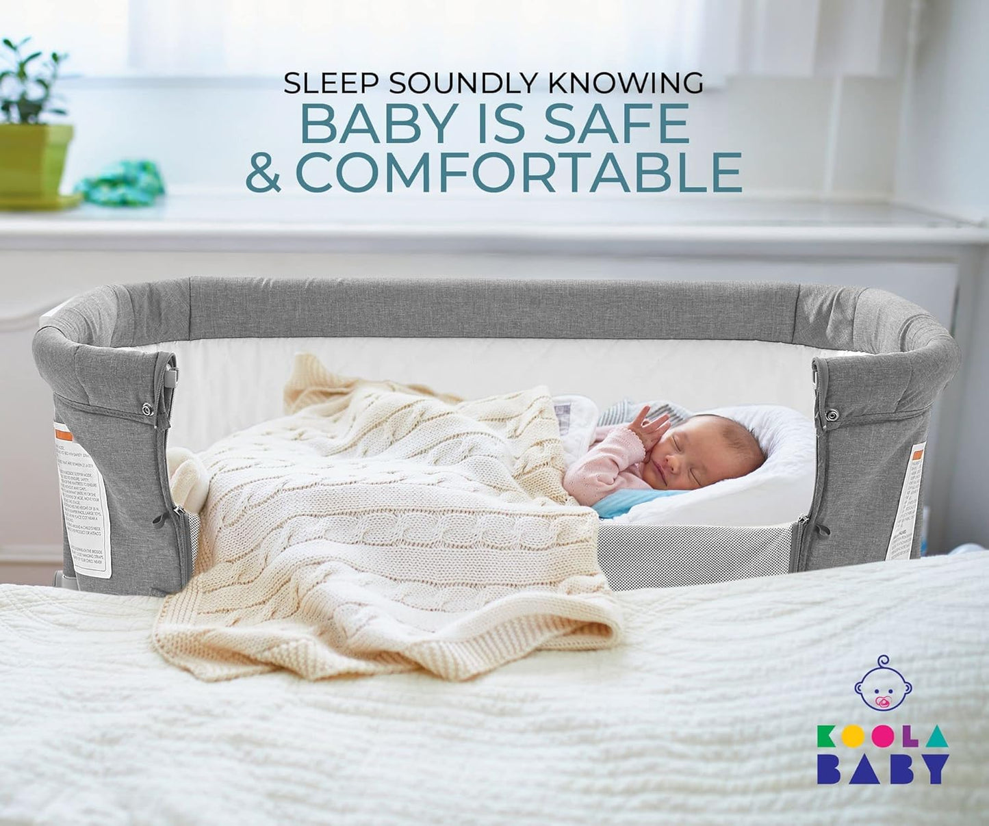3 in 1 Baby Bassinet, Bedside Sleeper, & Playpen, Easy Folding Portable Crib (Grey)- Koolababy (Bassinet)