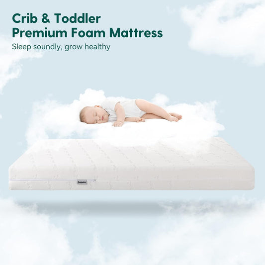 Breathable Crib Mattress, Dual-Sided, Memory Foam, Waterproof, Removable and Machine-Washable Cover, for Toddler and Baby 52" X 27.5"