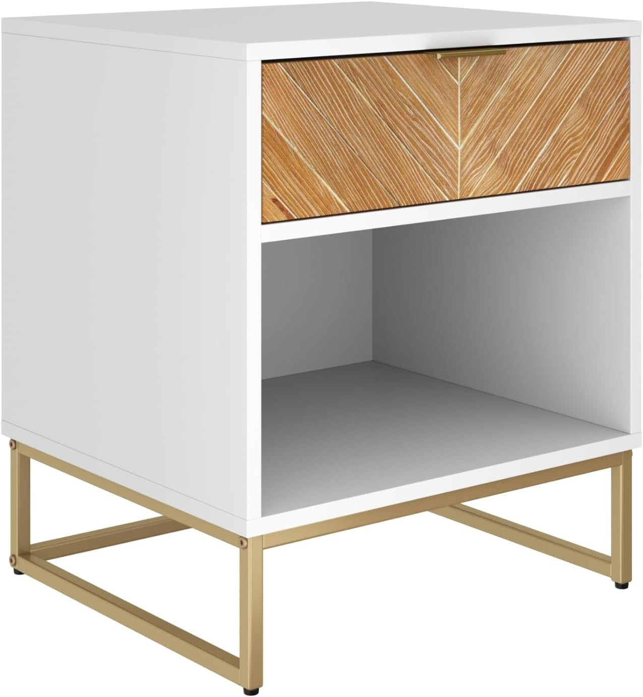 Kensi Nightstand Side Accent or End Table with Storage, White/Gold