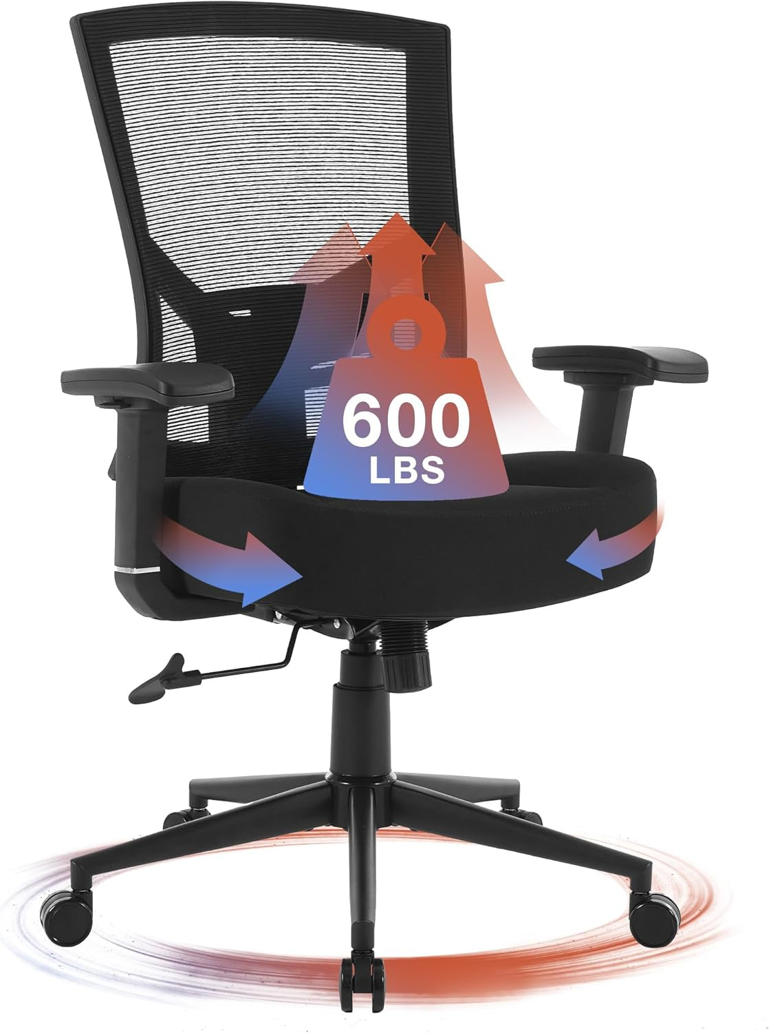 Big and Tall Office Chair 600Lbs with Lumbar Support for Eight Hour Daily Work Ergonomic Mesh Desk Chair Widen 3D Cushion for Reading, Gaming