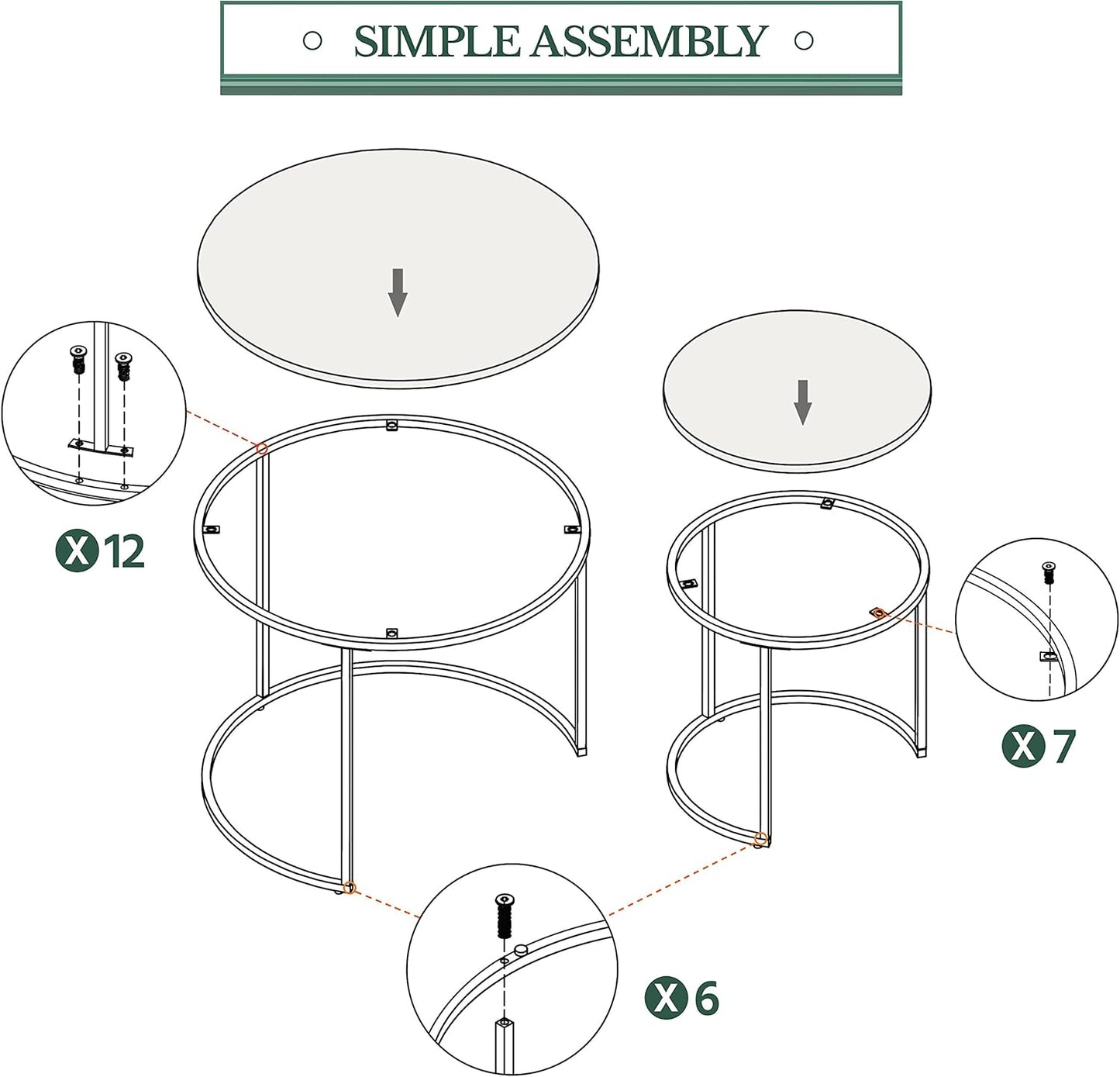 Nesting Coffee Table Set of 2, Nesting Table, Rustic Stacking Side Tables, Nesting End Table Set W/Round Wooden Tabletop and Sturdy Metal Base for Living Room,Small Space, Gray | Nesting Table, Rustic, Stacking Side Tables, Living Room, Small Space