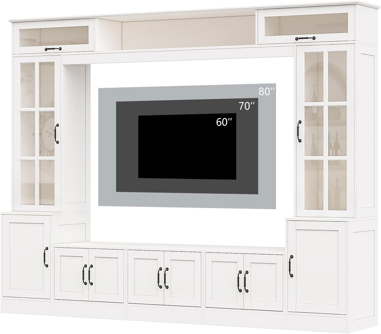 98" W Wall Unit TV Stand with Storage for Tvs up to 80", Modern TV Console with LED Lights, Entertainment Center with Bookshelves for Living Room, White