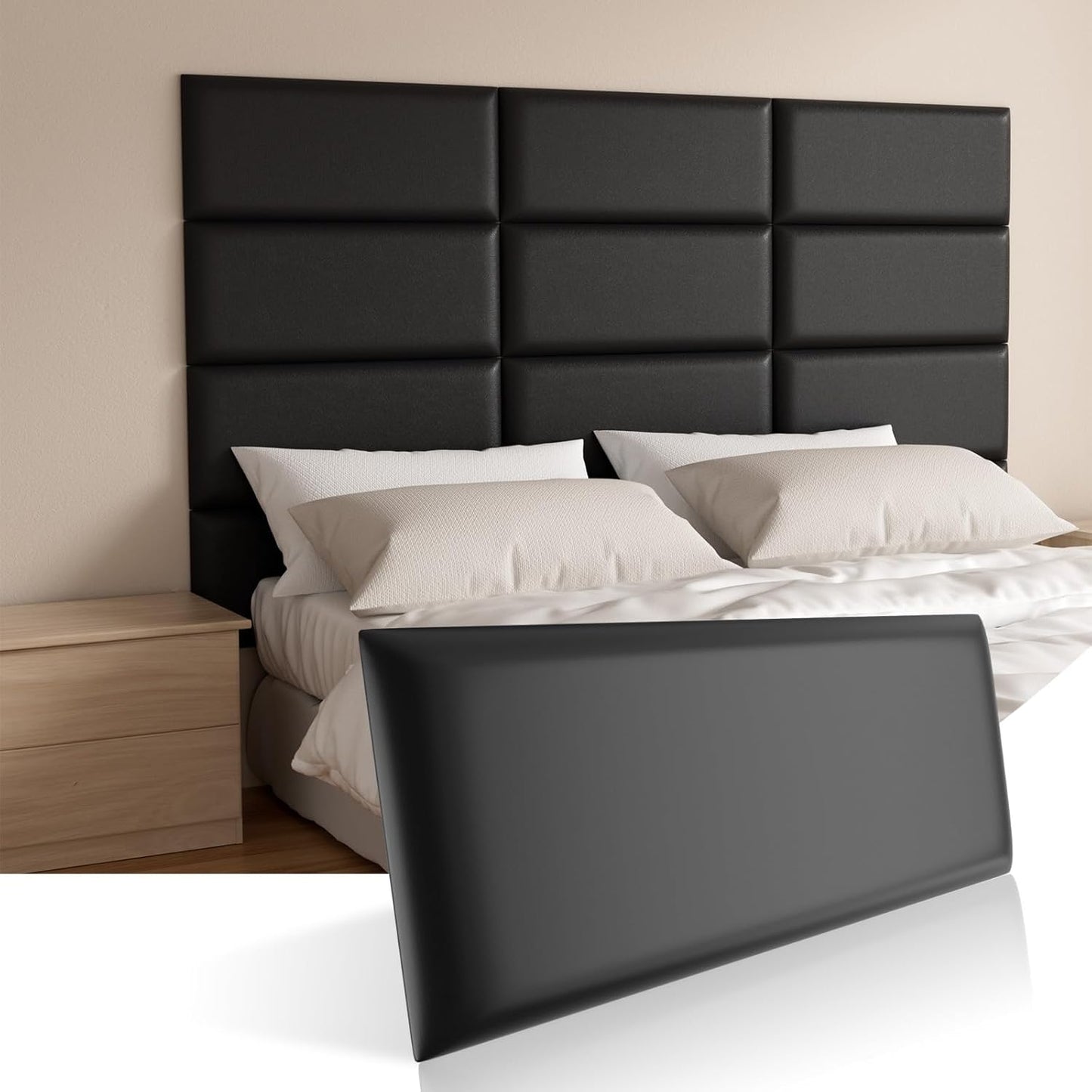 Twin Headboards, Self-Adhesive 3D Panels, Upholstered Wall Panels for Bedroom/Living Room (6 Pieces 9.84 in X 23.6 In)