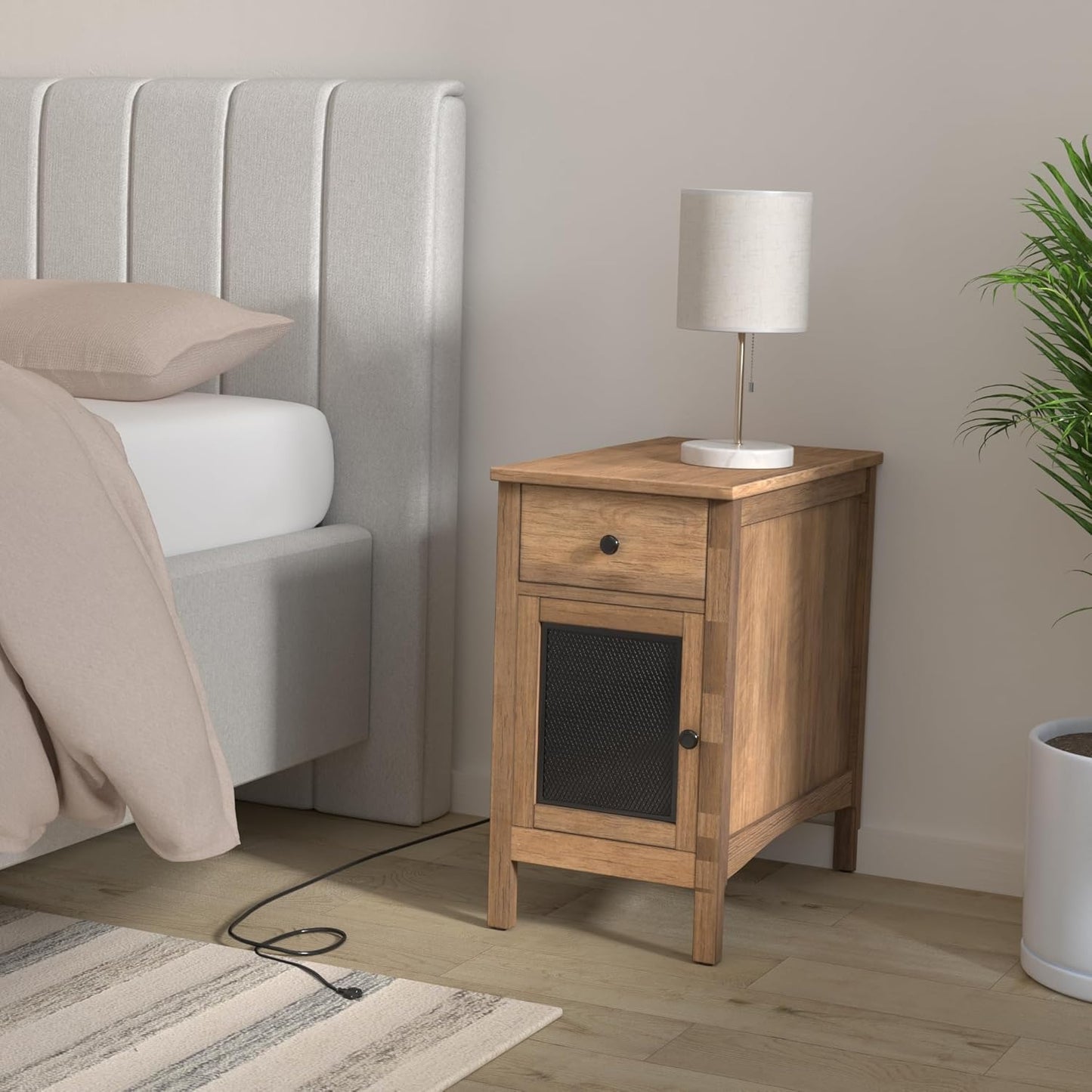 Side Table with Storage, End Table with USB Ports and Outlets, Nightstand with Charging Station, Drawer, Storage Cabinet, Magazine Rack, for Living Room, Bedroom, Rustic Walnut ULET312T41