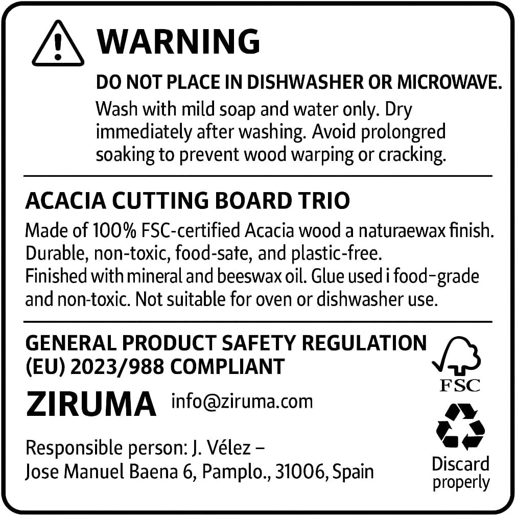 Non Toxic Cutting Boards - Cutting Board Set Free of Mineral Oil, Made of FSC Acacia Wood - Cutting Boards for Kitchen - Includes 3 Chopping Boards. by