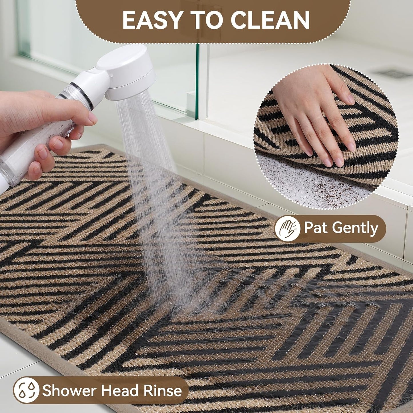 Front Door Mat outside Entrance, Non Slip Rubber Backing, Trap Dirt and Moisture, Easy Clean Low Profile Welcome Floor Mats for Patio Porch Indoor Outdoor Entry Mat, 17X30 Inch, Brown