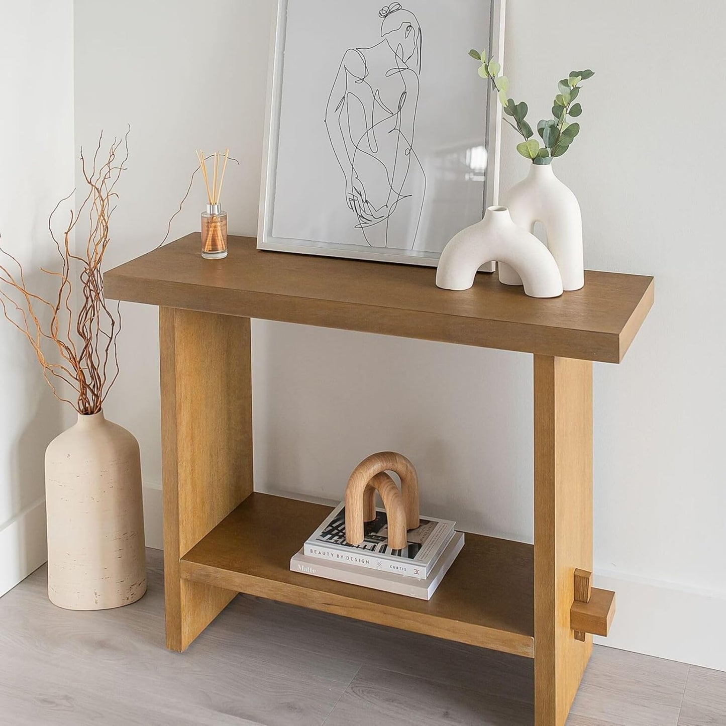 Virgo Wood Accent Storage Console Sofa Table, for Entryway, Hallway or Living Room, 1, Light Brown