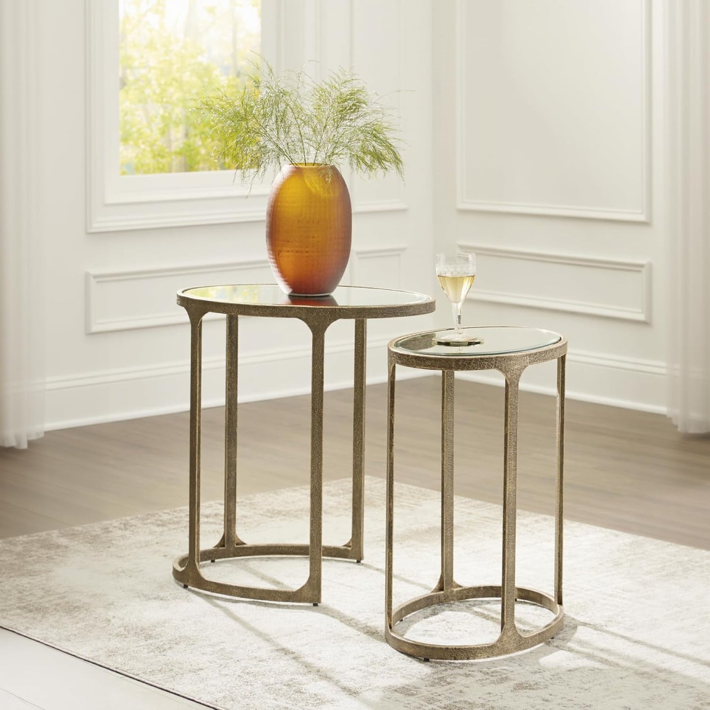 Irmaleigh Classic Nesting Accent Table Set with Mirrored Tabletops, Set of 2, Metallic