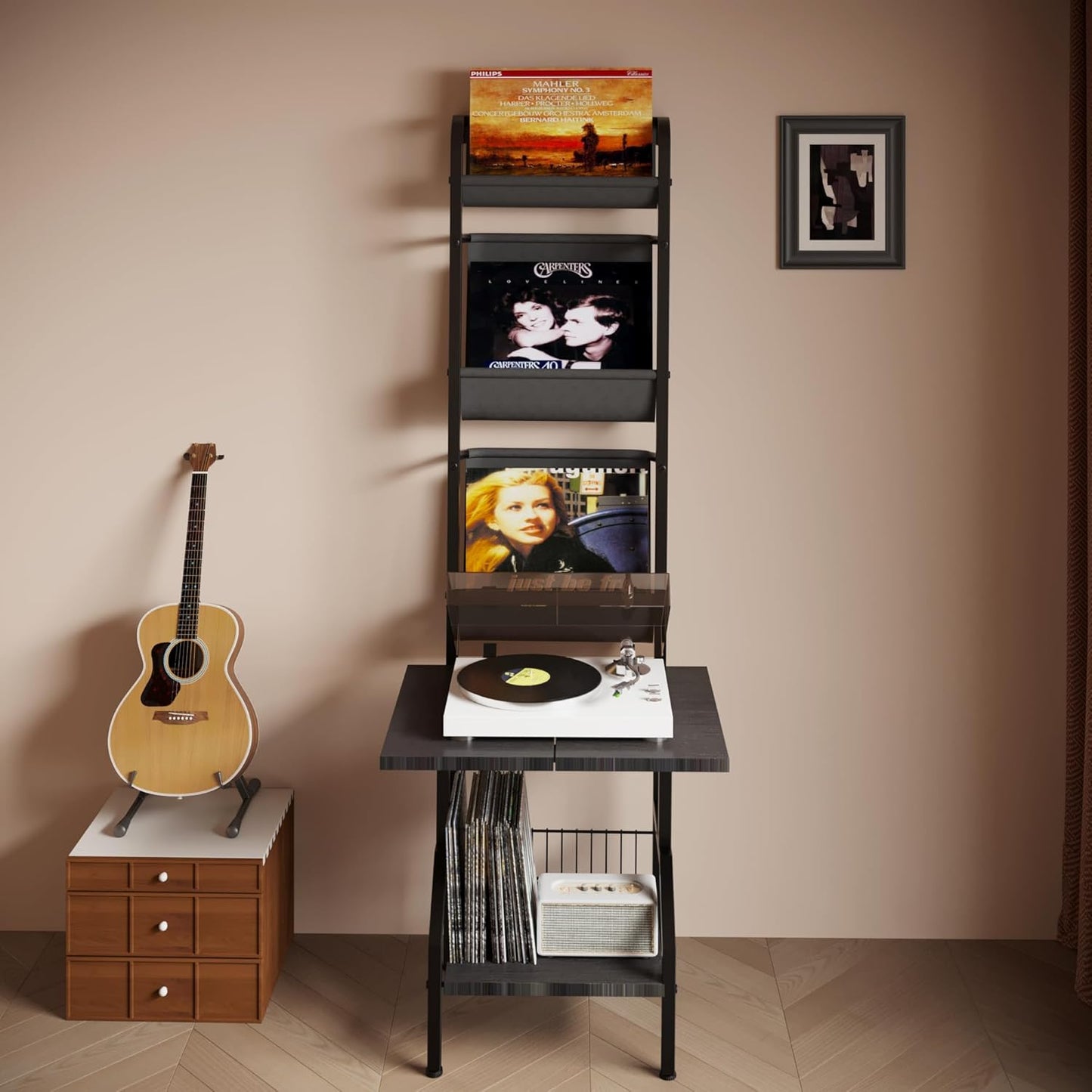 Record Player Stand with Vinyl Storage, Record Player Table Holds up to 200 Albums, 5-Tier Turntable Stand for Living Room, Black