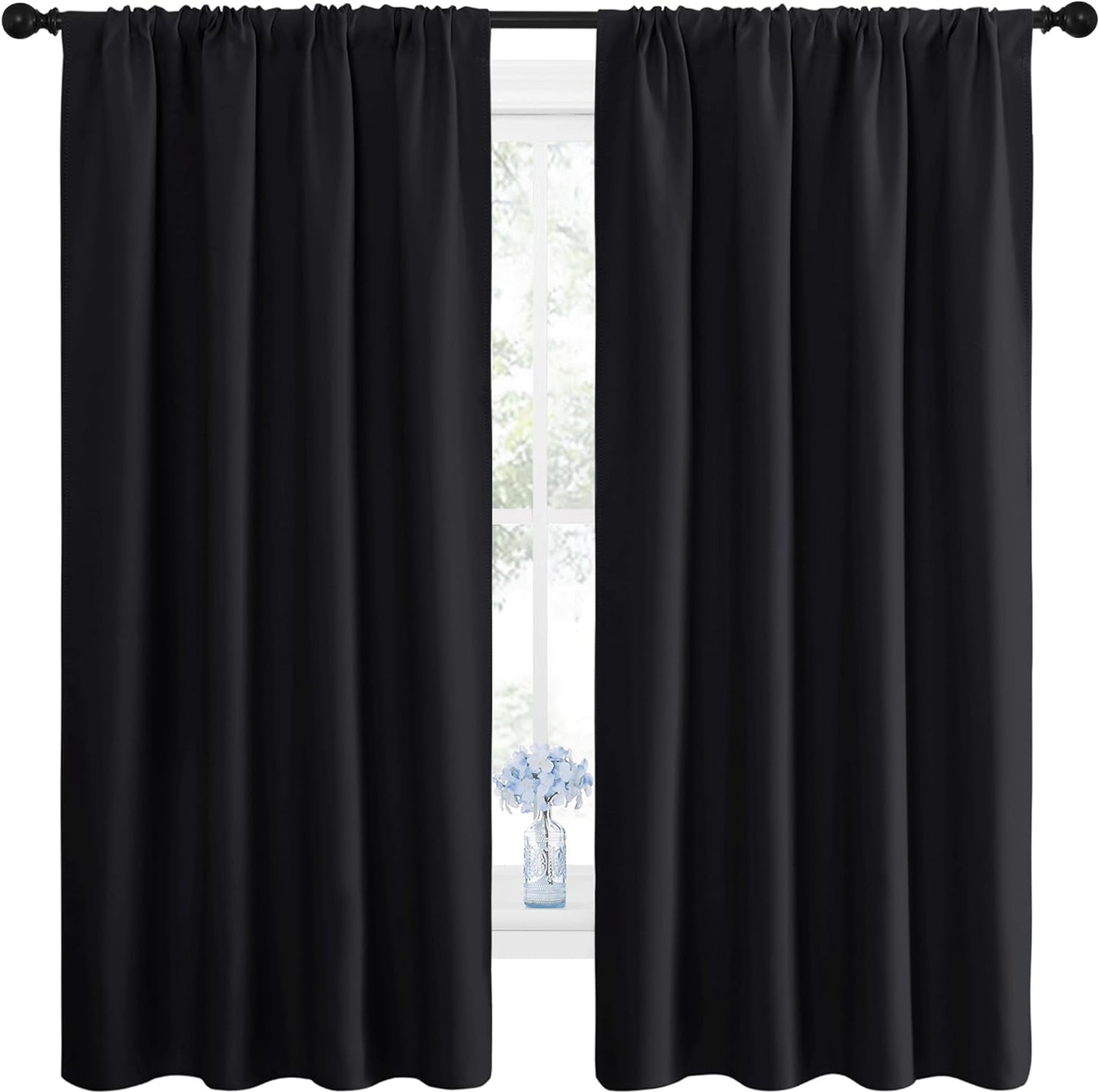 Halloween Black Blackout Curtain Blinds - Solid Thermal Insulated Window Treatment Blackout Drapes/Draperies for Bedroom (2 Panels, 42 Inches Wide by 63 Inches Long, Black)