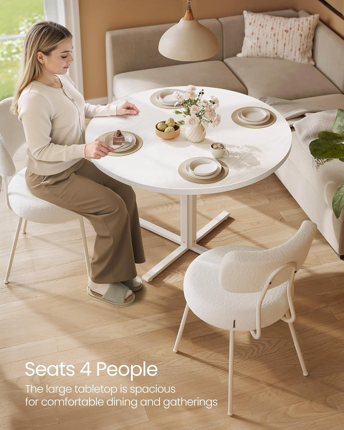 Dining Table, Small round Kitchen Table for 4 People, 31.5 X 29.4 Inches, for Dining Room, Living Room, Farmhouse, Water-Resistant, Somber Walnut UKDT082K01V1