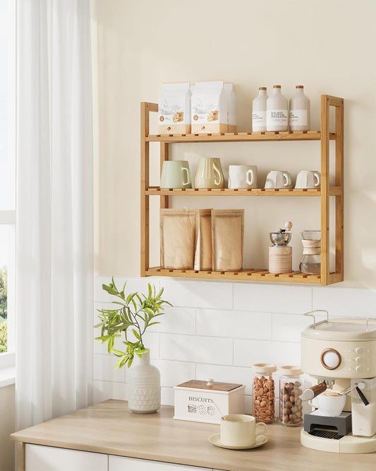 Bamboo Bathroom Shelf, 3-Tier Adjustable Plants Rack, Wall-Mounted or Stand, in the Living Room, Balcony, Kitchen, 5.9 X 23.6 X 21.3 Inches, Natural UBCB13Y