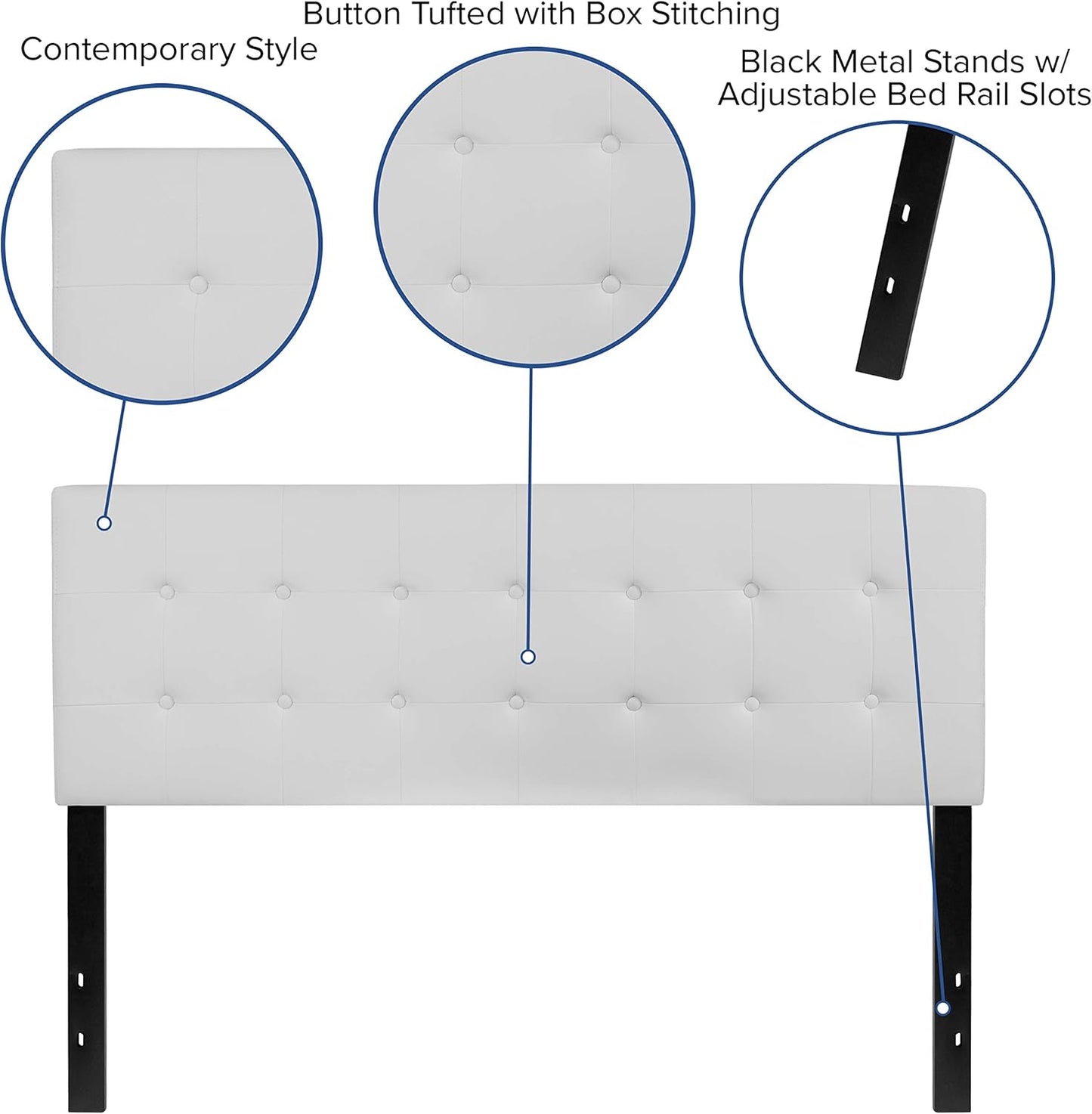 Lennox Tufted Upholstered Queen Size Headboard in White Vinyl
